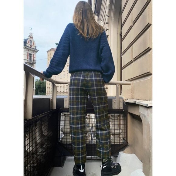 Aritzia Wilfred Blue Plaid Tie Front Pants Size 6 - Picture 2 of 11